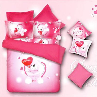 賠售【三浦太郎】粉紅熊多件式天鵝絨床包被套組/雙人