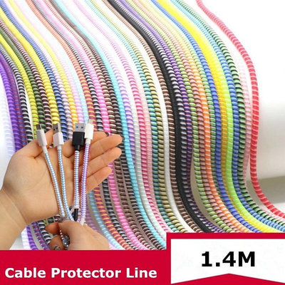 1.4m 纏繞數據線裝飾繞線器手機電纜線管理工具通用激光彩色螺旋充電線保護繩軟 TPU 可重複使用多色