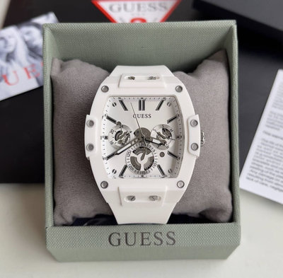 GUESS Phoenix 酒桶型白色錶盤 白色矽膠錶帶 石英 男士手錶 GW0203G2