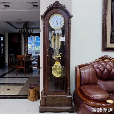 現貨熱銷-漢時落地鐘客廳創意 歐式立鐘老爺鐘實木德國機械鐘表座鐘HG3082