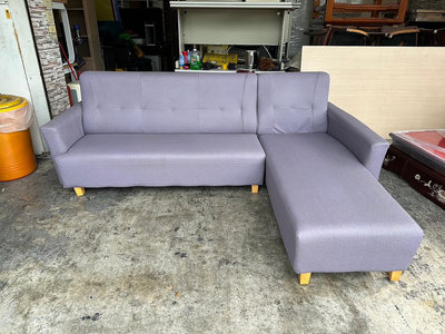 香榭二手家具*紫色貓抓皮8尺 右側L型沙發組-沙發椅-皮沙發-L形沙發-辦公沙發-客廳沙發-中古沙發-三人沙發-會客沙發