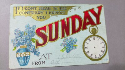 百年古董明信片 邀請卡 勿忘草 星期天 懷錶 蒐藏 美工素材