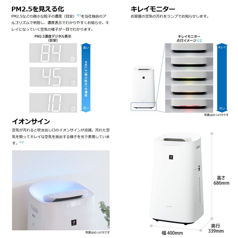 日本直送)日本夏普SHARP【KI-LS70-W 白】16坪加濕空氣清淨機除菌離子