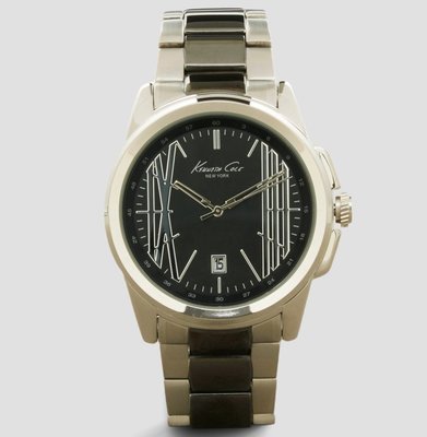 全新美國品牌 Kenneth Cole 黑色錶面銀黑色金屬錶帶帥氣手錶，附原廠禮盒，低價起標無底價！本商品免運費！