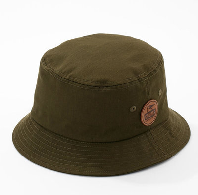 【CHUMS】Leather Patched Hat 男女 皮標logo漁夫帽/休閒帽/遮陽帽（卡其綠）