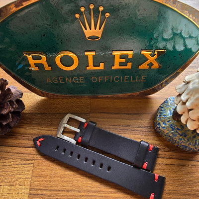 粗曠紅線牛皮Vintage Rolex勞力士錶帶20/18mm，長度120 mm，另一種感覺。
