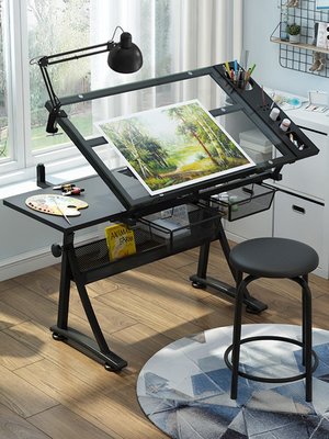 倉庫現貨出貨玻璃可升降繪畫桌繪圖書畫畫圖畫畫美術電腦設計師書桌工作臺桌子