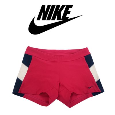 運動名牌~【Nike】DRI-FIT 側邊黑白撞色  珊瑚紅低腰運動短褲（有吊牌） ~ MK1