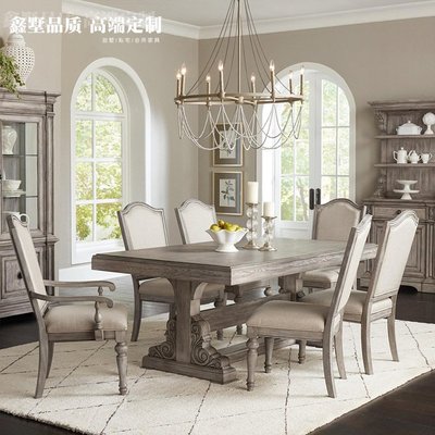 熱銷 美式復古實木長餐桌別墅家用小戶型長桌法式簡約雕花大餐桌椅組合