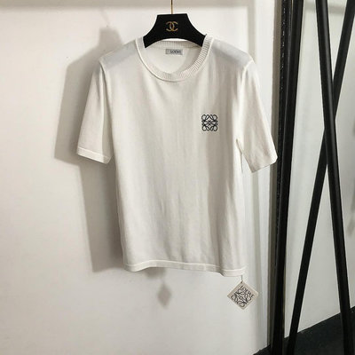 Leann代購~LOEWE 2024新款簡約logo刺繡薄針織衫短袖T恤
