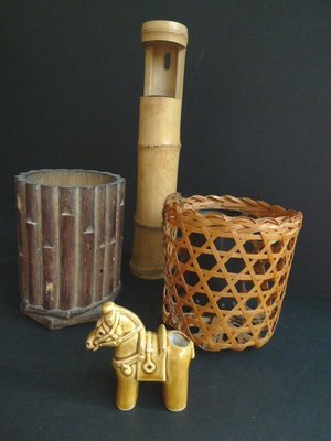日本和室竹製花器四件組