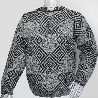 西班牙品牌Punto Blanco灰黑色羊毛幾何圖騰長袖毛衣