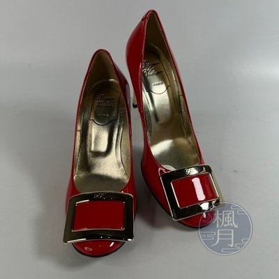 BRAND楓月 ROGER VIVIER 紅漆皮金高跟鞋#34.5 跟鞋 漆皮鞋 精品跟鞋 精品高跟