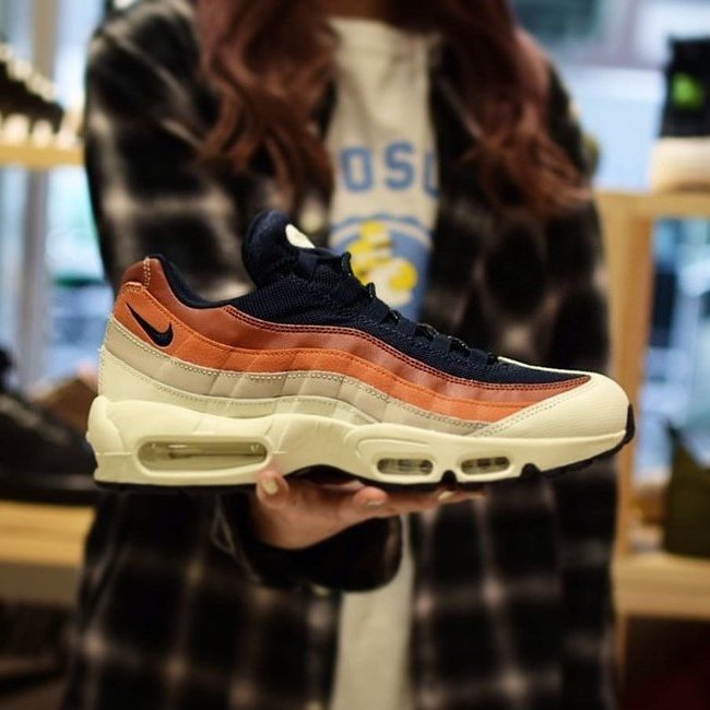 AYW】NIKE AIR MAX 95 ESSENTIAL 藍橘咖啡皮革氣墊休閒鞋運動鞋慢跑鞋