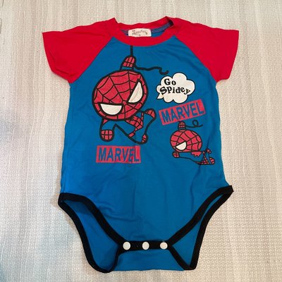 寶寶童裝 marvel漫威蜘蛛人藍紅拼接色棉質短袖連身褲兔裝包屁衣 5號 特價現貨