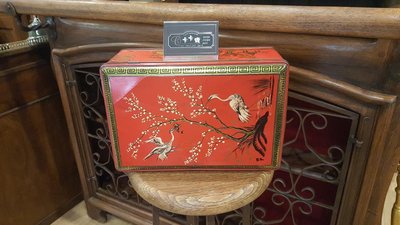 【卡卡頌 歐洲跳蚤市場/歐洲古董】歐洲老件_中國風 鶴圖 老鐵盒 附鑰匙 餅乾盒 小物收納盒 m0431✬