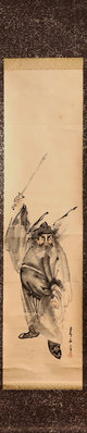 5/31結標 名家 菁山 手繪 鍾馗 PCD0139 -軸畫 茶掛 書法 絹本 山水 花鳥 人物 走獸 植物 室內裝飾 大廳擺飾 古美術 居家擺飾
