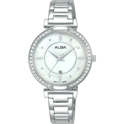 「官方授權」ALBA 雅柏 時尚珍珠貝晶鑽女腕錶-銀/31mm(AH7BF7X1)