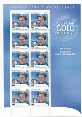 2004年澳洲 Ian Thorpe（索普）200M和400M自由式奧運金牌紀念郵票