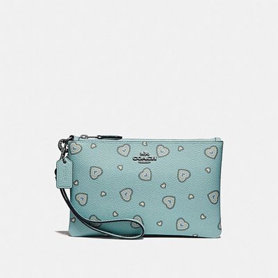 Coco 小舖COACH 29667 Small Wristlet With Western Heart Print淺藍