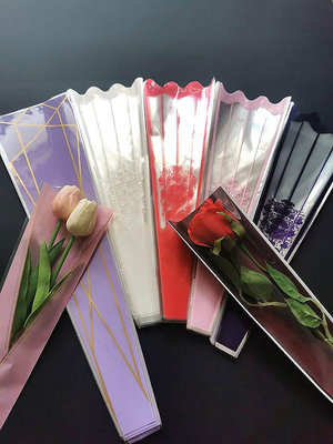 鮮花包裝材料單支只康乃馨玫瑰花袋花店用品情人節透明印花塑料袋