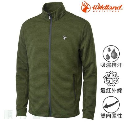 荒野WILDLAND 男款彈性針織時尚保暖外套 0A62610 深墨綠 排汗外套 立領外套 OUTDOOR NICE