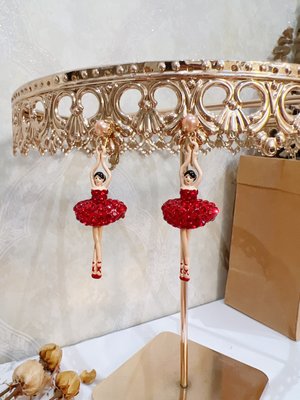 【MOMO全球購】法國Les Nereides芭蕾舞女孩系列 紅色鉆鑲滿鉆 珍珠耳環耳釘耳夾