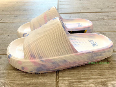 塞爾提克~美國EVERLAST 男生 女生 運動拖鞋 舒適加厚 軟鞋墊 防水EVA 防滑大底-白粉藍