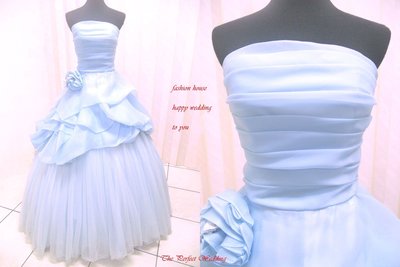 【時尚屋婚紗禮服】水藍露肩法式時尚設計師芭比造型款~二手禮服～Ｗ５０８(歡迎預約試穿)