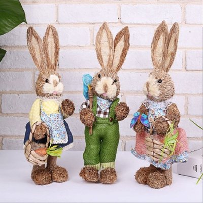 復活節兔子 仿真蒲草兔子擺件 家居裝飾商場裝飾園藝裝飾兔子
