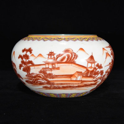 清雍正礬紅山水紋筆洗，10.5×18，40024872640