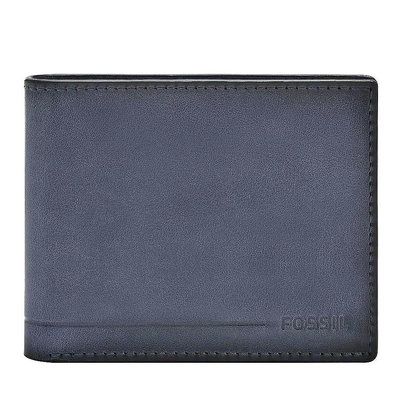 【美麗小舖】FOSSIL 藍色 素面牛皮皮革 男夾 短夾 皮夾 錢包 卡片夾-F72745 全新真品現貨在台