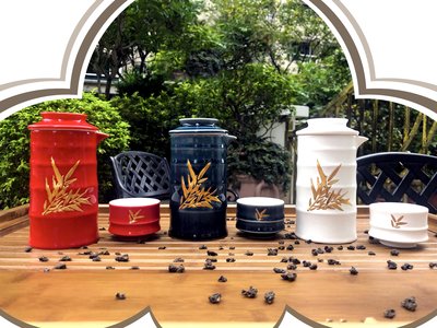 乾唐軒活瓷----竹君子泡茶器----雙層1壺2杯--鎏金---旅行包陶瓷茶具整套品茗杯
