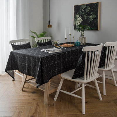 桌布現代簡約桌布黑白幾何餐桌布棉麻布藝書桌裝飾蓋布
