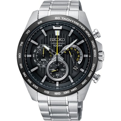 【金台鐘錶】SEIKO 精工  不鏽鋼錶帶 三眼計時男錶 防水100米 (黑) SSB303P1
