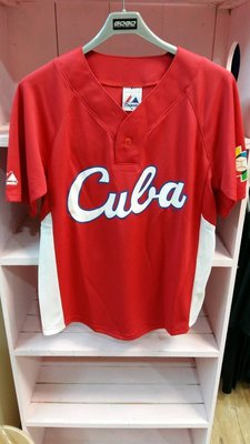 !!特價款!!  MLB Majestic美國大聯盟 WBC 古巴隊英文印花排汗短袖T恤  單扣球衣
