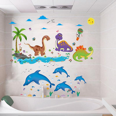 兒童卡通墻貼畫幼兒園廁所浴室瓷磚衛生間防水自粘玻璃門貼紙裝飾