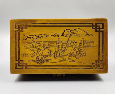 古都老物  古玩純銅黃銅盒子飾品盒收納盒儲物盒長方形銅盒復古做舊三個小孩