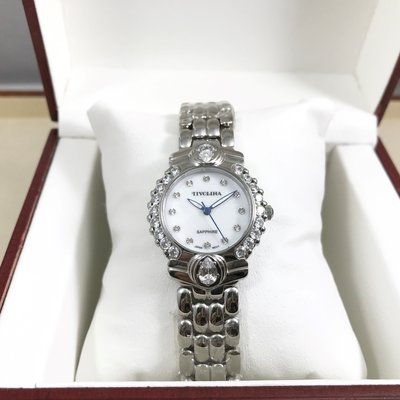 日本 TIVOLINA 白面 鑲鑽 不鏽鋼 藍寶石鏡面 手錶 日本機芯 石英錶 雙摺釦 LAW3711WS