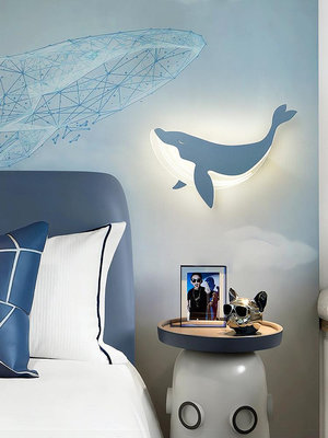 燈具 壁燈臥室創意鯨魚兒童房燈背景墻裝飾簡約現代網紅床頭小壁燈具