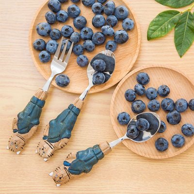 木制工藝品木雕水果叉創意甜品勺叉套裝餐具水果兒童勺叉