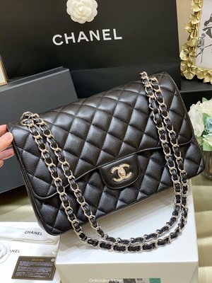 二手Chanel CF30CM牛皮Classic flap bag A58600黑色銀扣