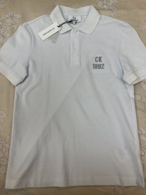 全新 CK CALVIN KLEIN 經典CK 1992 LOGO款白色短袖POLO衫