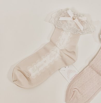 lizlisa LIZ LISA愛心蕾絲滾邊蝴蝶結短襪日本LIZ日系粉色日本製。全新