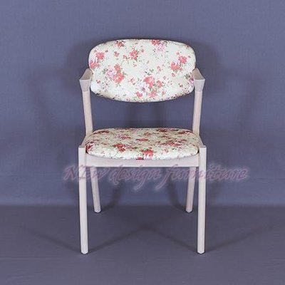 【N D Furniture】鄉村風水洗白色橡膠木全實木 Flap Back Chair 反拍玫瑰花布面餐椅/候客椅BG