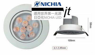 孔9.5cm Nichia崁燈黑/白色110V~220V可調角度#台灣LED增艷4000K專賣 13W/16W 9眼燈霸