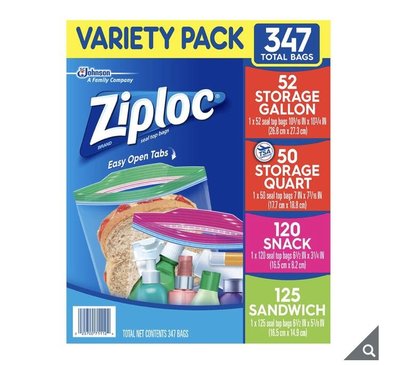 Ziploc 夾鏈保鮮袋綜合組 347入，一次需購買三組才出貨