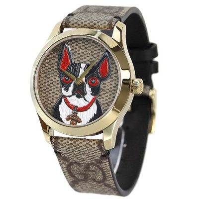 GUCCI YA1264056 古馳 手錶 38mm 狗狗面盤 米歇爾愛犬 logo皮錶帶 女錶 男錶