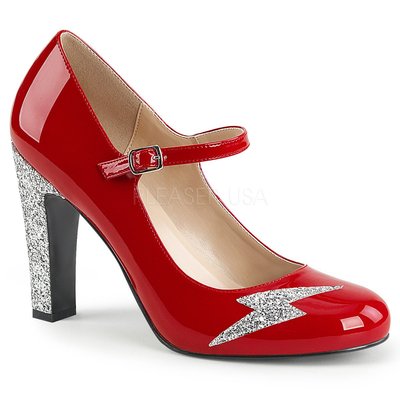 Shoes InStyle《四吋》美國品牌 PINK LABEL 原廠正品漆皮閃電金蔥粗跟包鞋 有大尺碼 出清『紅色』