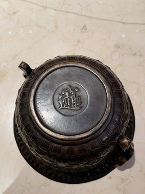 日本回流 老銅器 香爐 靈芝耳 滿身帶工 爐身雙面刻字“聚寶